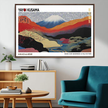 14839-MGV-CV-36X24-Yayoi Kusama Wall Art – Panoramic Mountain & River Canvas Print, Modern Abstract Japanese Landscape Decor for Living Room or