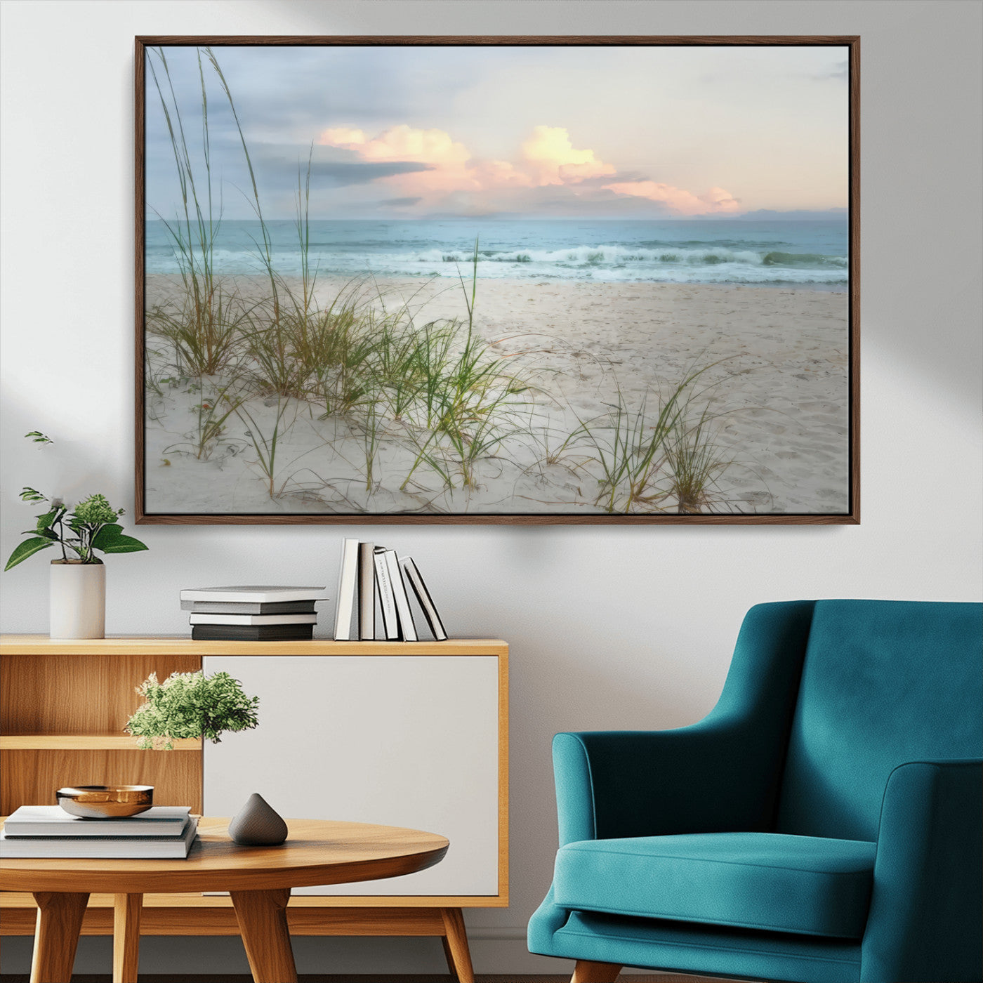 Test1001-MGV-CV-36X24-Coastal Beach Wall Art – Panoramic Ocean Waves and Sandy Dunes Canvas Print, Serene Seascape with Sea Oats for Relaxing Home or