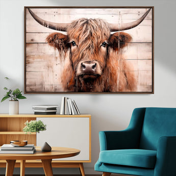 93730-MGV-CV-36X24-Scottish Cow Wall Art Canvas Print, Framed Longhorn Cow Art Picture Print, Highland Cattle Perfect Rustic Farmhouse Decor Artwork