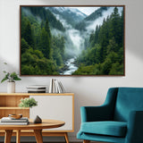 69453-MGV-CV-36X24-Mountain Forest Wall Art – Misty River and Evergreen Landscape Canvas Print, Nature Photography Poster for Living Room, Bedroom,