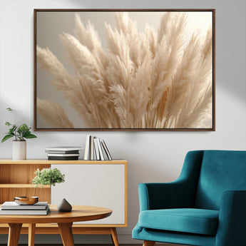 50300-MGV-FC-36X24_Walnut-Pampas Grass Wall Art Canvas Print, Framed Minimalist Pampas Grass Art Picture Print, Beige Pampas Grass Perfect Minimalist Boho