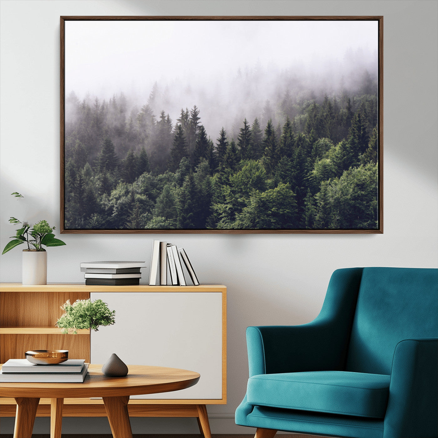42578900-MGV-CV-36X24-Misty Pine Forest Wall Art – Tranquil Foggy Mountain Canvas Print, Nature Landscape Décor for Bedroom, Living Room, Cabin or