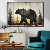 83875-MGV-FC-36X24_Walnut-Sunset Bear Wall Art – Rustic Wildlife Canvas Print with Forest Silhouette, Cabin Lodge Decor for Living Room or Office