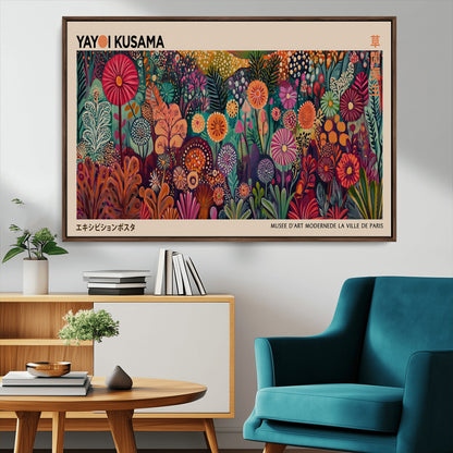 51280-MGV-FC-36X24_Walnut-Abstract Yayoi Kusama Wall Art Canvas Print, Framed Japanese Wabi Sabi Art Picture Print, Yayoi Kusama Perfect Abstract Modern