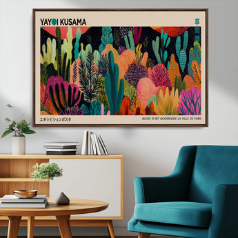 45711-MGV-FC-36X24_Walnut-Yayoi Kusama Wall Art Canvas Print, Framed Abstract Yayoi Kusama Art Picture Print, Japanese Wabi Sabi Perfect Modern Abstract