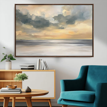 45544-MGV-CV-36X24-Ocean Sunset Wall Art – Serene Seascape Canvas Print with Golden Sky and Calm Water, Coastal Beach Artwork for Living Room,