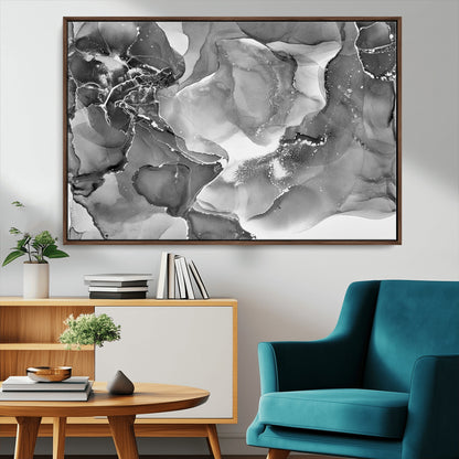 15911-MGV-CV-36X24-Black and White Abstract Wall Art – Modern Ink Swirl Canvas Print, Minimalist Contemporary Painting for Living Room, Bedroom,