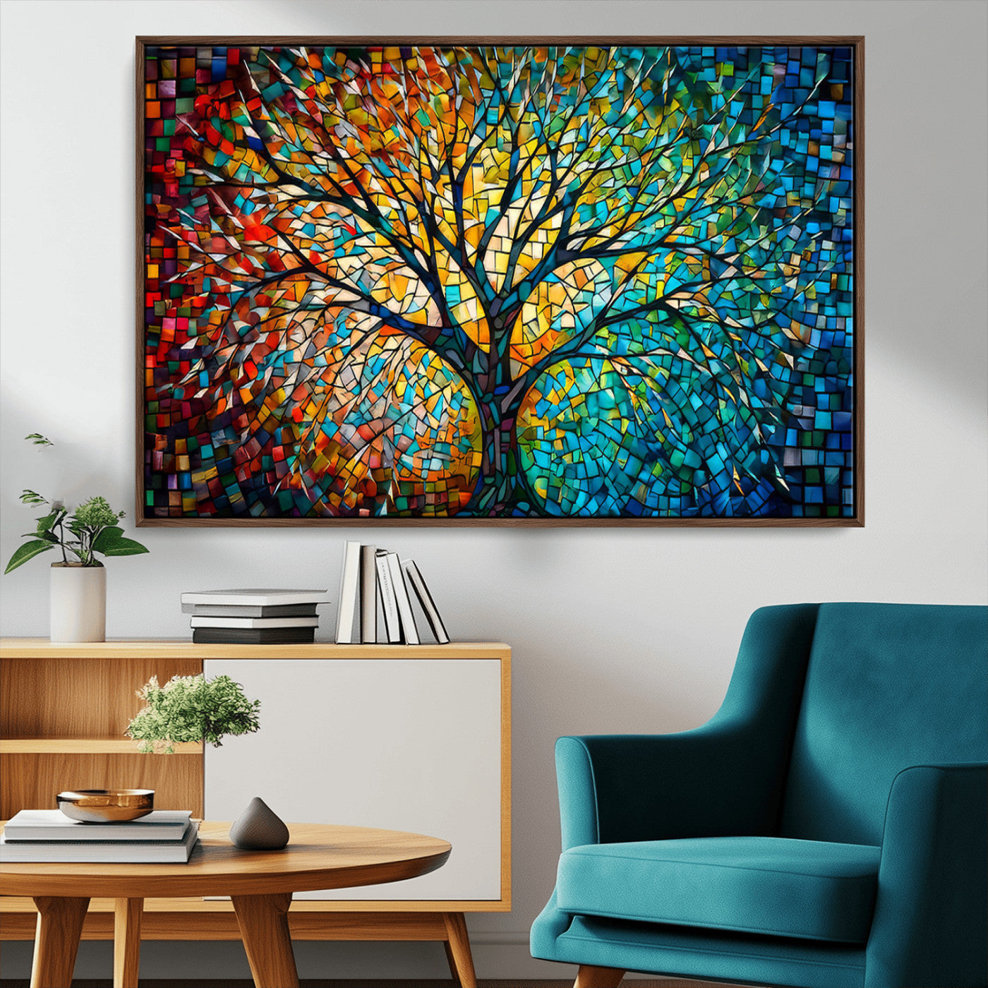 99325-MGV-CV-36X24-Tree of Life Wall Art – Vibrant Stained Glass Style Mosaic Canvas Print, Colorful Abstract Nature Artwork for Living Room,