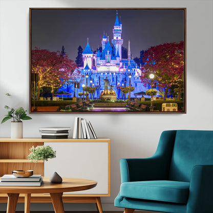 66710-MGV-CV-36X24-Enchanted Castle Wall Art – Magical Night Scene Canvas Print with Glowing Lights, Fantasy Architecture Artwork for Living Room,