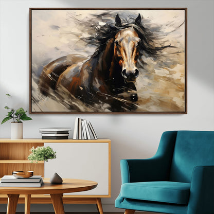 53001-MGV-CV-36X24-Wild Horse Wall Art – Majestic Stallion Canvas Print with Flowing Mane, Rustic Western Style Painting for Living Room, Office or