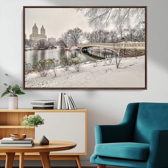 60292-MGV-CV-36X24-Central Park Winter Wall Art – Snowy Bow Bridge Canvas Print, Scenic New York City Landscape Photography for Living Room, Bedroom