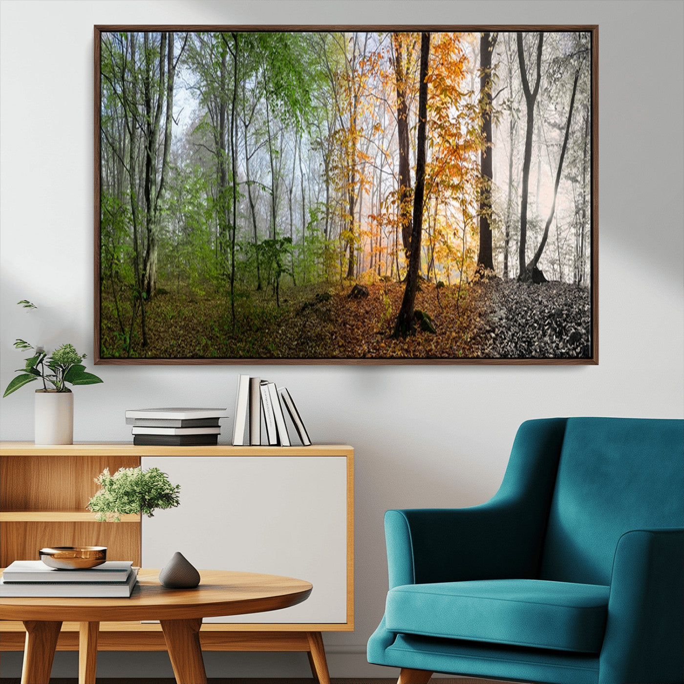 95317-MGV-CV-36X24-Four Seasons Forest Wall Art – Panoramic Nature Canvas Print Showing Spring, Summer, Autumn and Winter Landscape for Living Room,