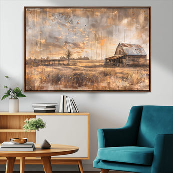 FARM2-MGV-CV-36X24-Rustic Farmhouse Wall Art Canvas Print, Framed Old Barn Art Picture Print, Southwestern Farmhouse Perfect Rustic Decor Artwork