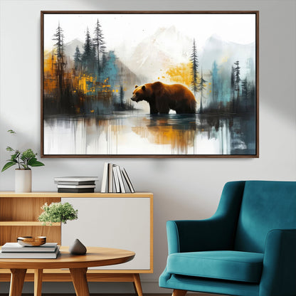 50308-MGV-CV-36X24-Bear Wilderness Wall Art – Mountain Forest Canvas Print, Rustic Cabin Decor with Wildlife Landscape, Nature Artwork for Lodge,