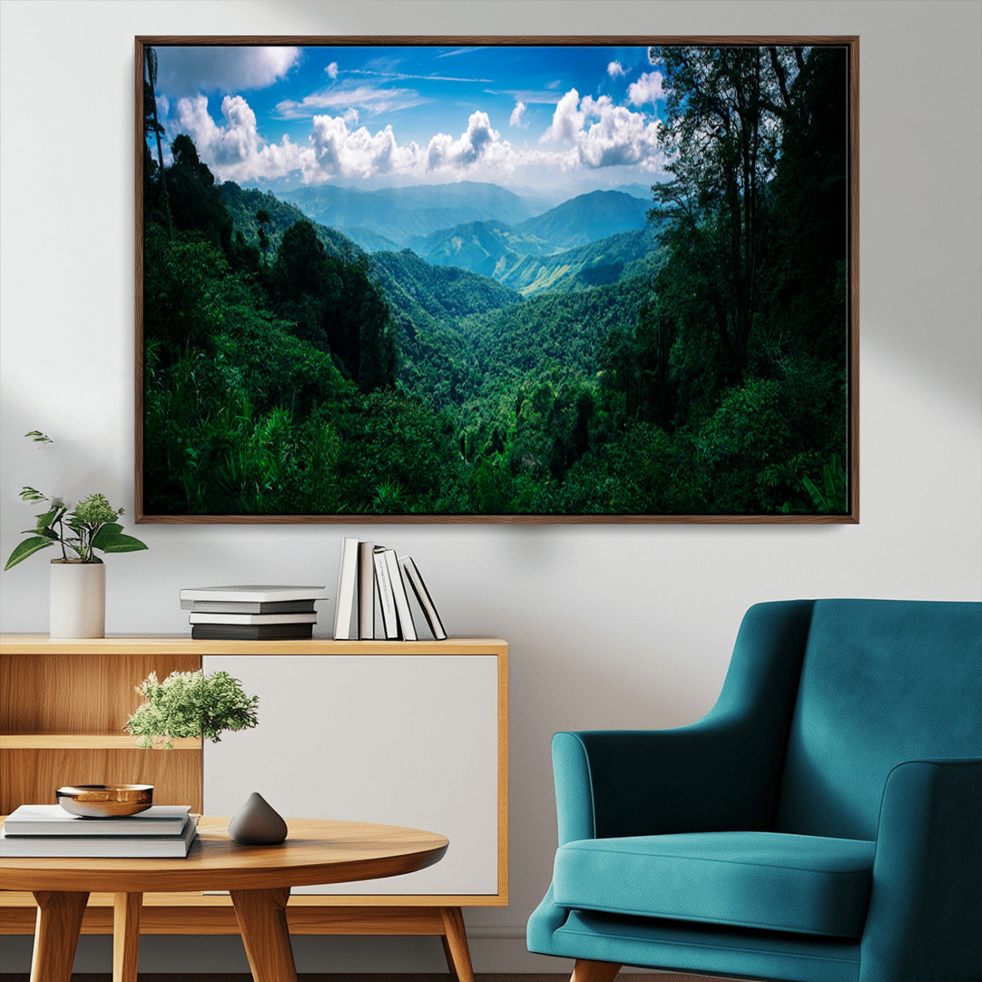 74439378-MGV-CV-36X24-Tropical Jungle Wall Art Canvas Print, Framed Lush Valley Art Picture Print, Forest Mountains Perfect Tropical Wilderness Decor