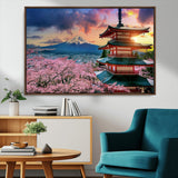 32331262-MGV-CV-36X24-Mount Fuji Japan Wall Art – Cherry Blossom Landscape Canvas Print, Chureito Pagoda Sunset Photography, Japanese Nature Travel