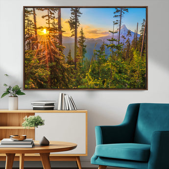 83544043-MGV-CV-36X24-Forest Sunset Wall Art Canvas Print, Framed Sunset Trees Art Picture Print, Green Pines Perfect Rustic Nature Decor Artwork