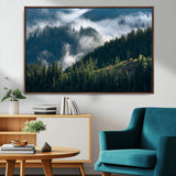 84598503-MGV-CV-36X24-Misty Forest Wall Art Canvas Print, Framed Pine Hills Art Picture Print, Moody Hills Perfect Moody Woodland Decor Artwork