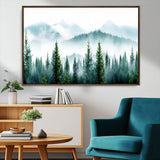 16716676-MGV-CV-36X24-Pine Forest Wall Art Canvas Print, Framed Misty Mountains Art Picture Print, Foggy Trees Perfect Moody Forest Decor Artwork