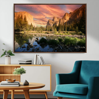 31199457-MGV-CV-36X24-Yosemite Valley Wall Art Canvas Print, Framed El Capitan Art Picture Print, Sunset Sky Perfect Vibrant Western Decor Artwork