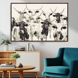 52947970-MGV-FC-36X24_Walnut-Texas Longhorn Wall Art Canvas Print, Framed Cattle Herd Art Picture Print, Herd Portrait Perfect Modern Farmhouse Decor Artwork