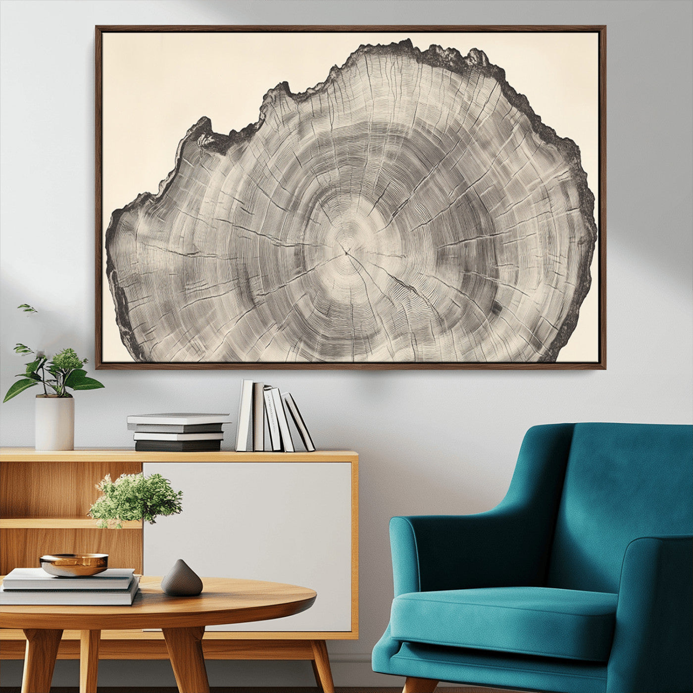 98921313-MGV-FC-36X24_Walnut-Tree Ring Wall Art Canvas Print, Framed Wood Slice Art Picture Print, Minimalist Wood Perfect Rustic Academic Decor Artwork