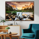 90956031-MGV-CV-36X24-Yosemite Valley Wall Art – Scenic Mountain River Landscape Canvas Print, Nature Photography for Living Room, Bedroom, Cabin,