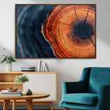 57732250-MGV-CV-36X24-Tree Ring Abstract Wall Art – Blue Orange Wood Grain Canvas Print, Modern Rustic Nature Artwork for Living Room, Office,