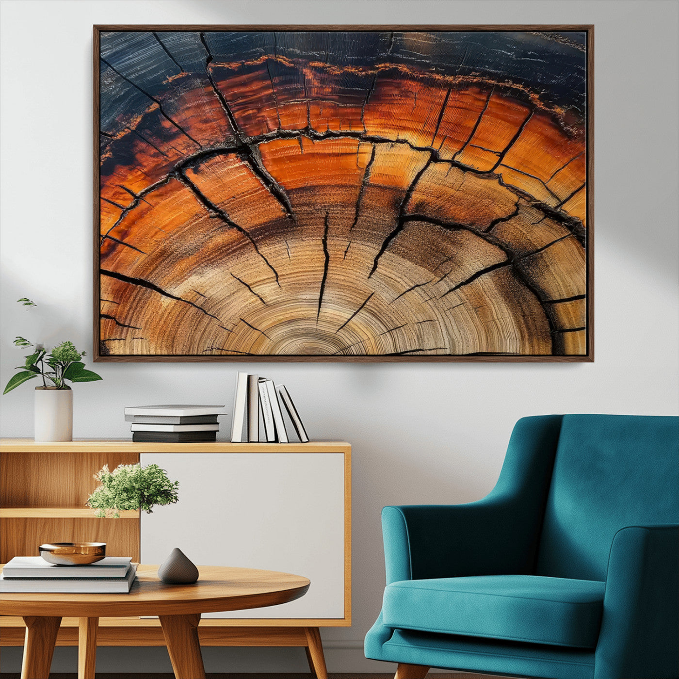 65909987-MGV-CV-36X24-Rustic Tree Ring Wall Art – Nature Inspired Wooden Texture Canvas Print, Modern Abstract Artwork for Living Room, Bedroom, Office