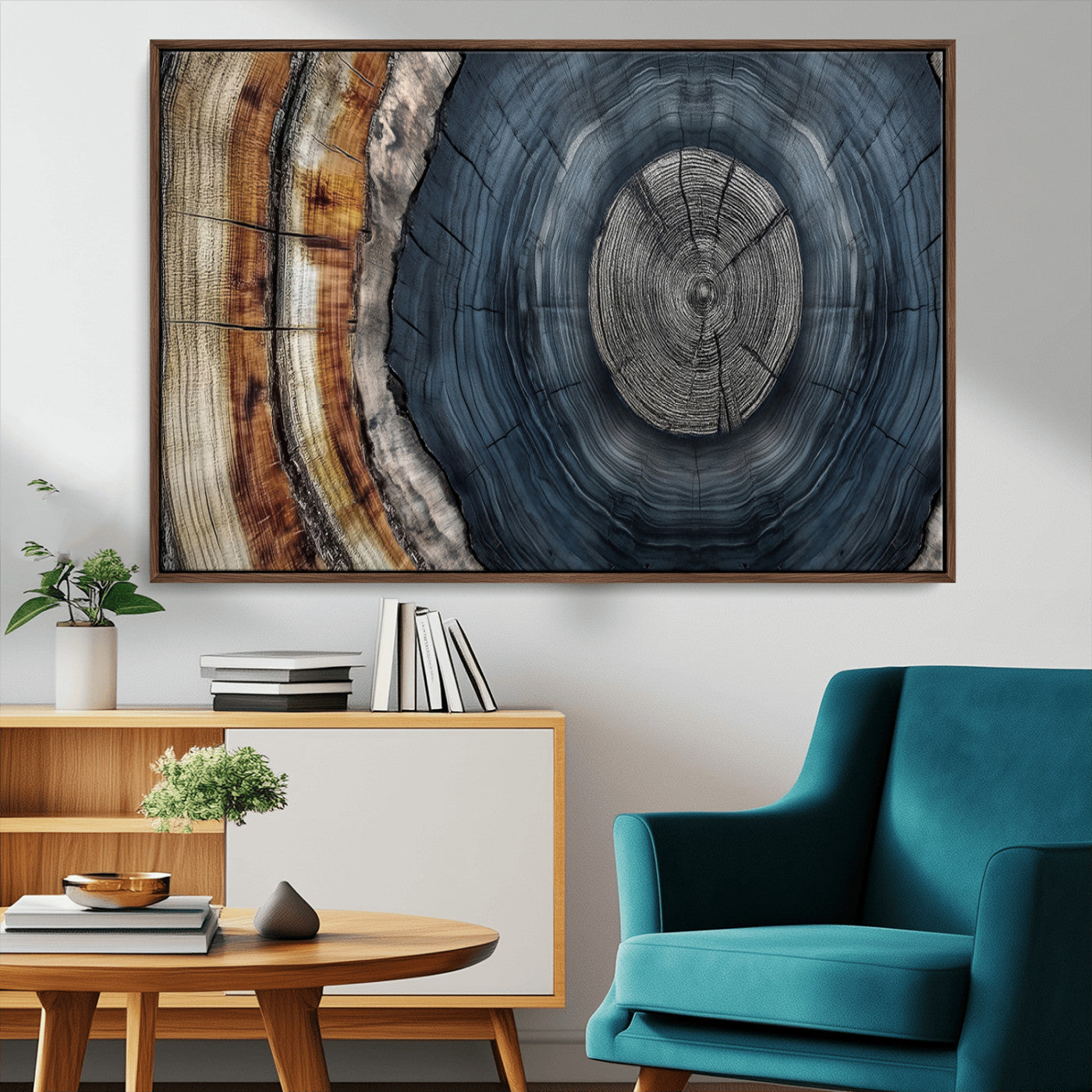 91368647-MGV-FC-36X24_Walnut-Tree Ring Wall Art – Natural Rustic Wood Texture Canvas Print, Farmhouse Log Cabin Decor, Framed Abstract Tree Stump for Living
