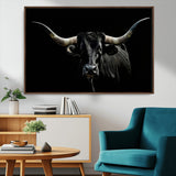 37531960-MGV-CV-36X24-Black Longhorn Bull Wall Art – Dramatic Western Cattle Canvas Print, Rustic Farmhouse Animal Artwork for Living Room, Bedroom,