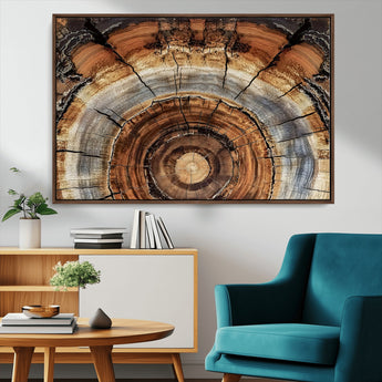 15184146-MGV-CV-36X24-Tree Rings Wall Art Canvas Print, Framed Wood Texture Art Picture Print, Rustic Pattern Perfect Rustic Organic Decor Artwork