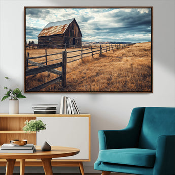 69356982-MGV-CV-36X24-Old Barn Wall Art Canvas Print, Framed Rustic Fence Art Picture Print, Wooden Farmhouse Perfect Rustic Farmhouse Decor Artwork