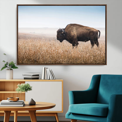 91267849-MGV-CV-36X24-Wild Bison Wall Art Canvas Print, Framed Bison in Prairie Art Picture Print, Rustic Western Perfect Rustic Western Decor Artwork