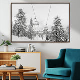 55003599-MGV-CV-36X24-Snowy Ski Lift Wall Art Canvas Print, Framed Winter Forest Art Picture Print, Ski lift Ride Perfect Winter Lodge Decor Artwork