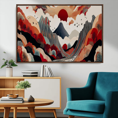 59495752-MGV-CV-36X24-Abstract Mountain Wall Art Canvas Print, Framed Vibrant Landscape Art Picture Print, Nature Drawing Perfect Contemporary