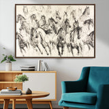 19433417-MGV-CV-36X24-Running Horses Wall Art Canvas Print, Framed Horse Sketch Art Picture Print, Galloping Herd Perfect Monochrome Western Decor