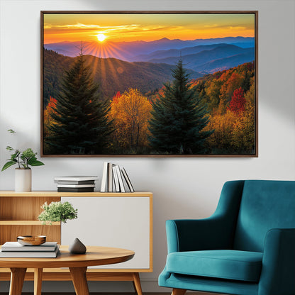 36964931-MGV-CV-36X24-Autumn Mountains Wall Art Canvas Print, Framed Sunset Glow Forest Art Picture Print, Golden Trees Perfect Vibrant Nature Decor