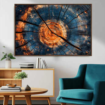 81894502-MGV-CV-36X24-Burnt Wood Wall Art Canvas Print, Framed Aged Timber Art Picture Print, Rustic Tree Slice Perfect Rustic Decor Artwork for Home,