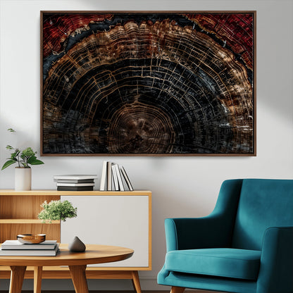 43686762-MGV-CV-36X24-Dark Wood Ring Wall Art Canvas Print, Framed Abstract Wood Tree Art Picture Print, Rustic Tree Slice Perfect Rustic Decor Artwork