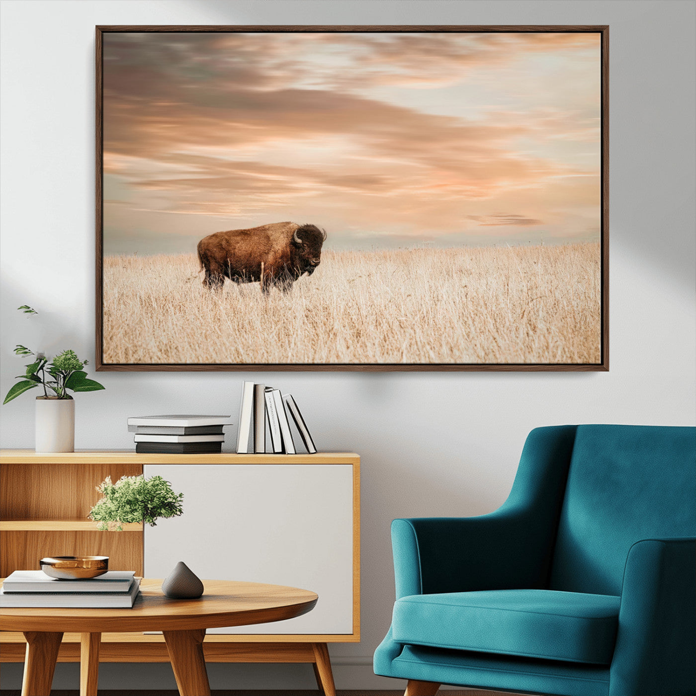 87282289-MGV-CV-36X24-Bison Wall Art Canvas Print, Framed Buffalo Art Picture Print, Western Prairie Perfect Rustic Decor Artwork