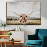 80054319-MGV-CV-36X24-Longhorn Wall Art – Rustic Western Canvas Print, Majestic Bull Artwork for Farmhouse, Ranch or Living Room