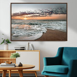 40632752-MGV-CV-36X24-Ocean Sunset Wall Art Canvas Print, Framed Beach Waves Art Picture Print, Coastal Scene Perfect Coastal Decor Artwork