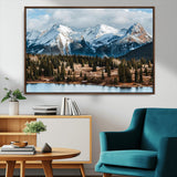 36247746-MGV-CV-36X24-Snowy Peaks Wall Art Canvas Print, Framed Alpine Lake Art Picture Print, Pine Forest Perfect Alpine Wilderness Decor Artwork