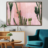 93119502-MGV-CV-36X24-Tall Cactus Wall Art Canvas Print, Framed Pink Wall Art Picture Print, Cactus Lines Perfect Modern Desert Decor Artwork