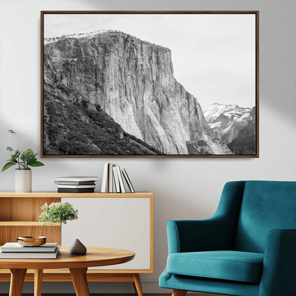 39393420-MGV-CV-36X24-El Capitan Wall Art Canvas Print, Framed Yosemite Cliff Art Picture Print, Monochrome Mountain Perfect Monochrome Sierra Decor