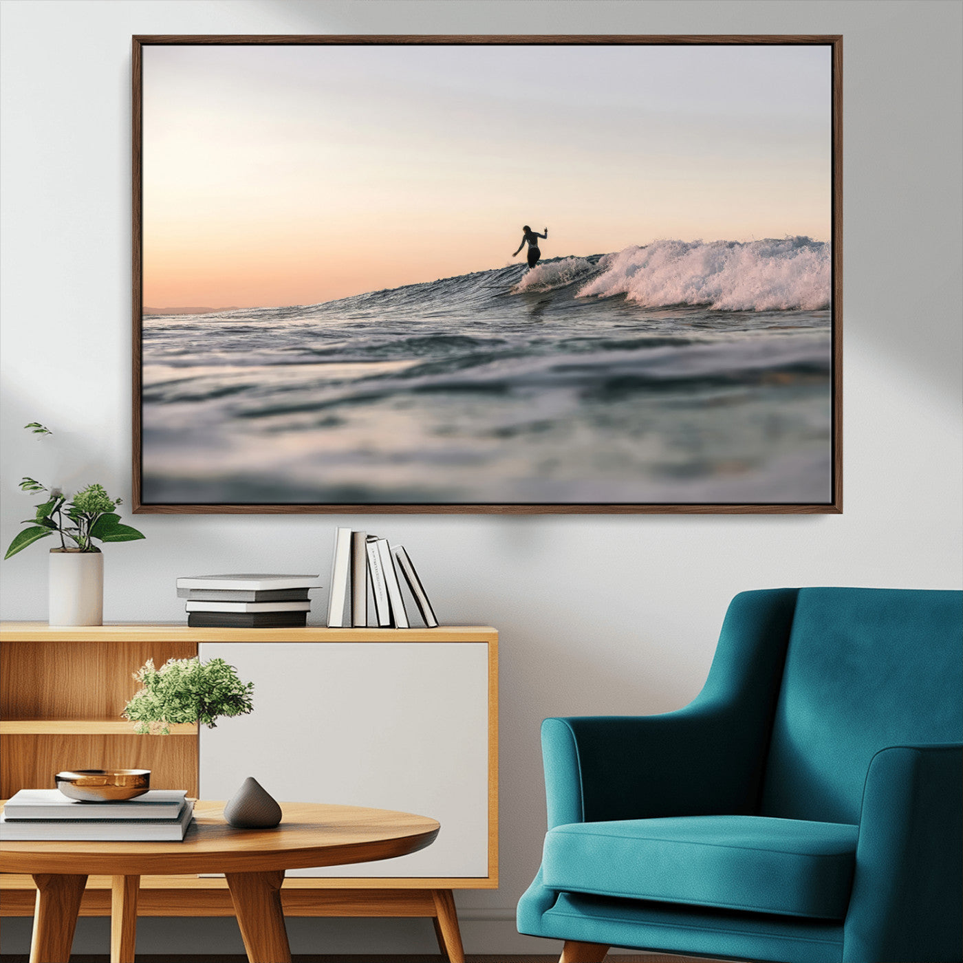 58502923-MGV-CV-36X24-Wave Rider Wall Art Canvas Print, Framed Ocean Wave Art Picture Print, Riding Surf Perfect Sunset Surf Decor Artwork