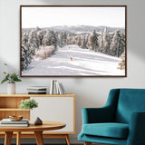 62119206-MGV-FC-36X24_Walnut-Snowy Trail Wall Art Canvas Print, Framed Ski Slope Art Picture Print, Winter Pines Perfect Alpine Adventure Decor Artwork