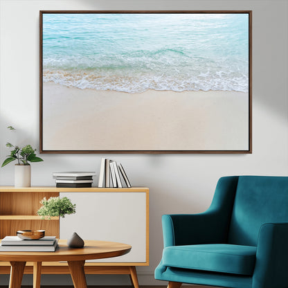 77194056-MGV-FC-36X24_Walnut-Soft Shoreline Wall Art Canvas Print, Framed Gentle Waves Art Picture Print, Clear Water Perfect Minimalist Coastal Decor Artwork