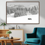 68081143-MGV-CV-36X24-Snowy Bison Wall Art Canvas Print, Framed Winter Forest Art Picture Print, Lone Bison Perfect Monochrome Winter Wild Decor Artwork